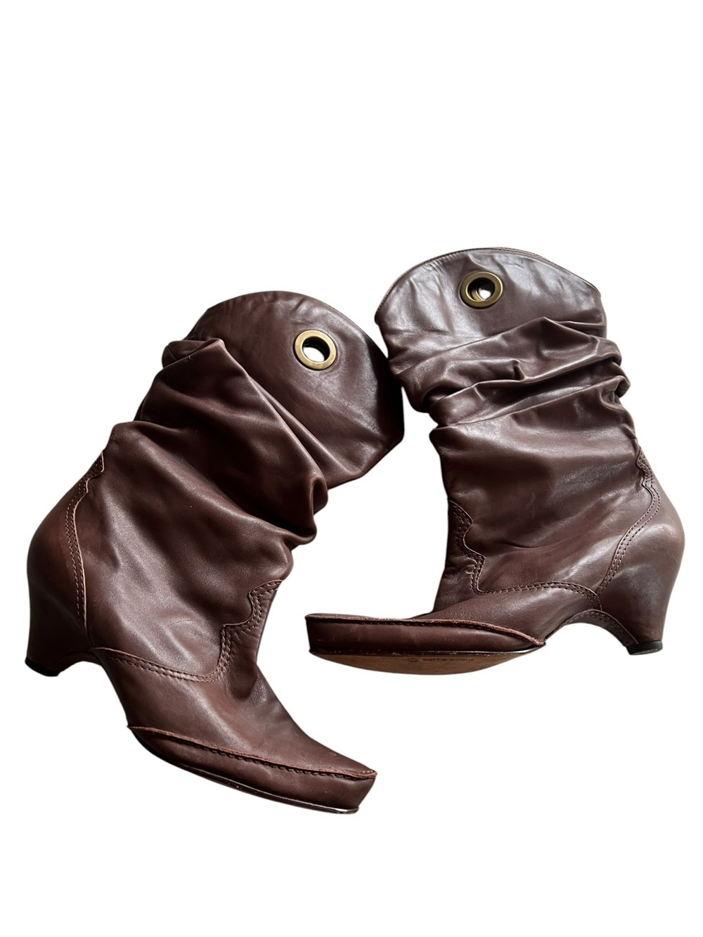 Corso Como Heeled Boots Brown Leather Square Pointed Toe 8